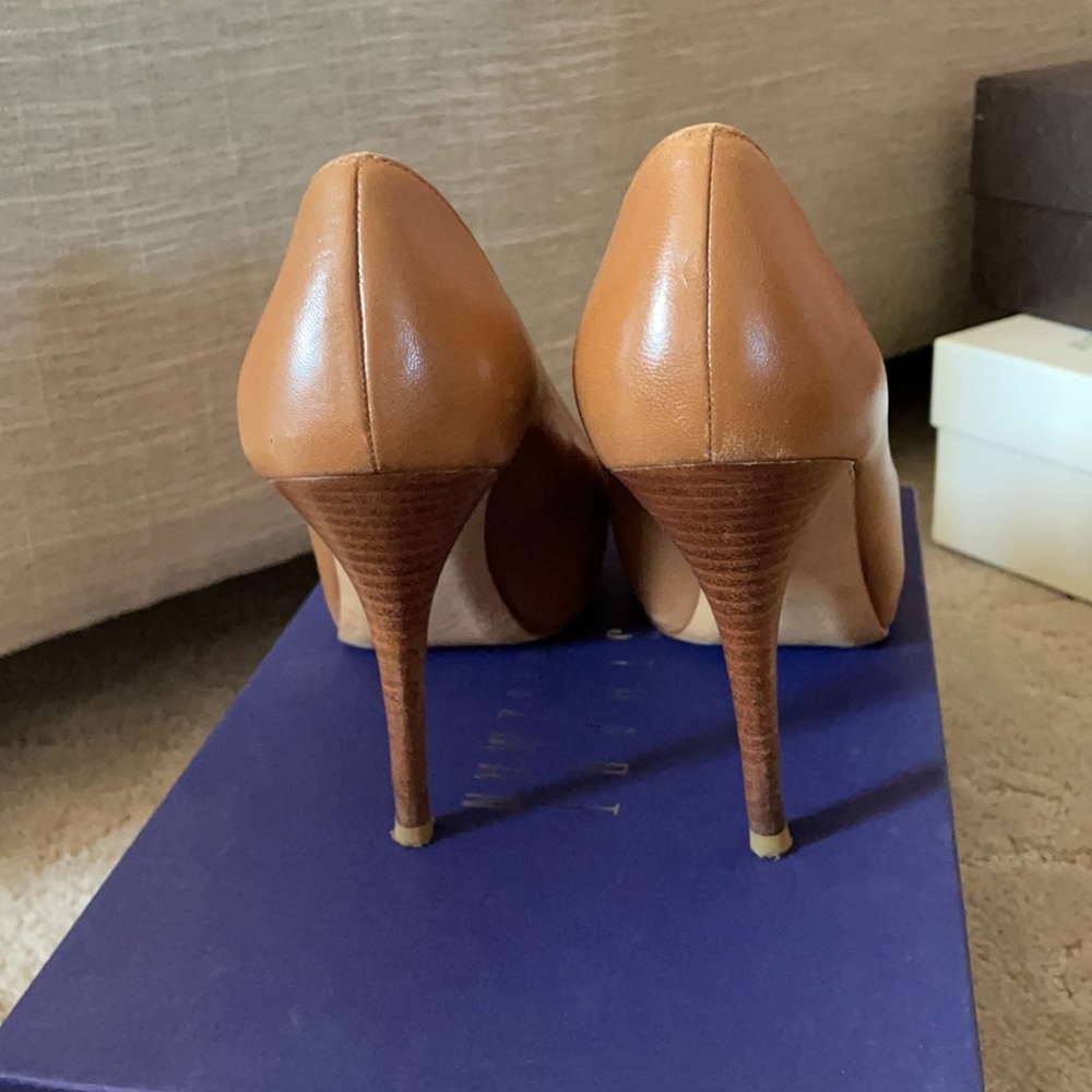 Stuart Weirzman Camel Color 38.5 Pee Toe Pumps - image 2